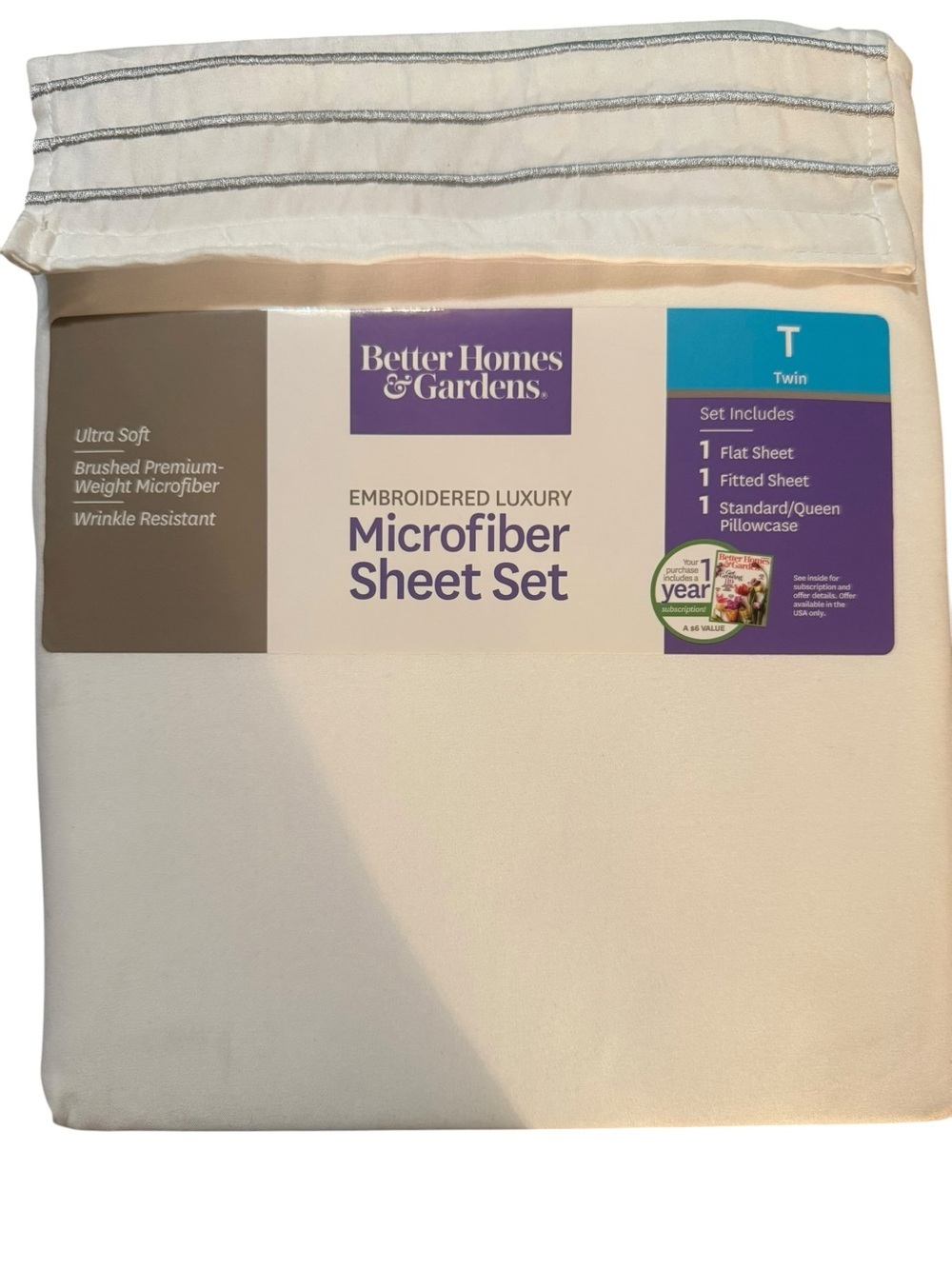 Better Homes And Gardens Twin Embroidered Luxury Microfiber Sheet Set - white - Picture 3 of 9